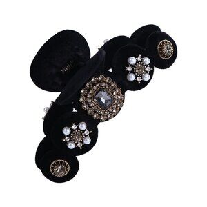 Black Velvet Jewel Rhinestone Pearl Fashion Hair Claw - 4 inches